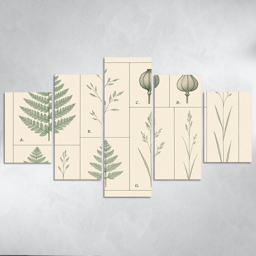 Botanical Blueprint Pressed Ferns And Seed Pods premium artwork frames