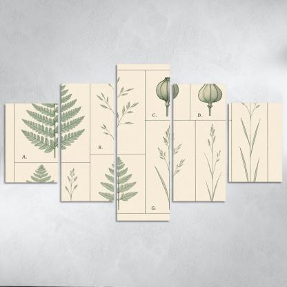 Botanical Blueprint Pressed Ferns And Seed Pods premium artwork frames
