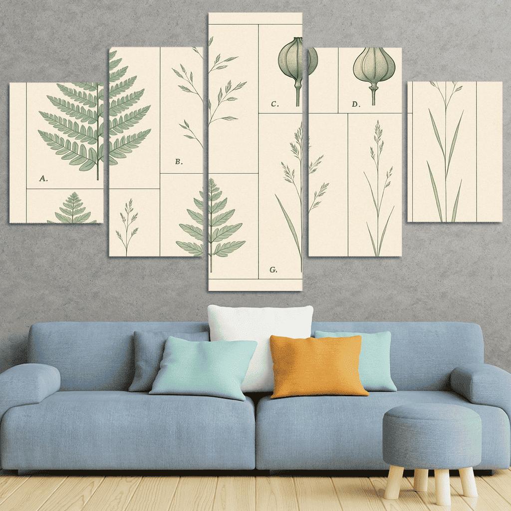 Botanical Blueprint Pressed Ferns And Seed Pods premium artwork frames
