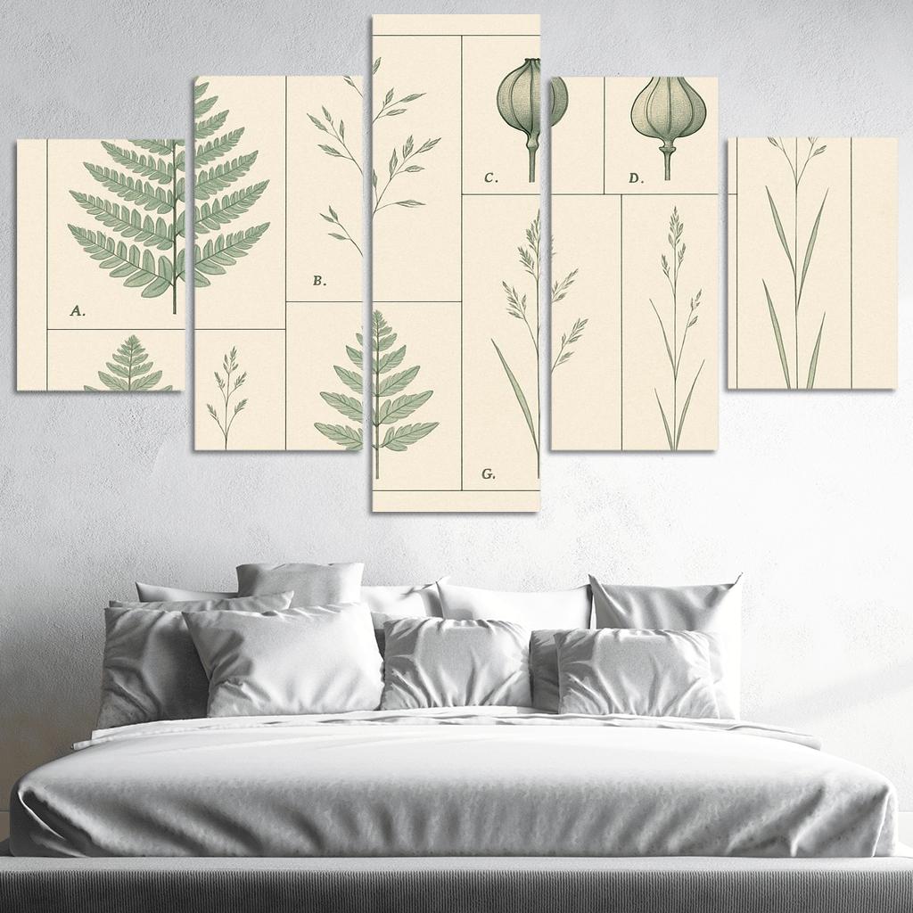 Botanical Blueprint Pressed Ferns And Seed Pods premium artwork frames