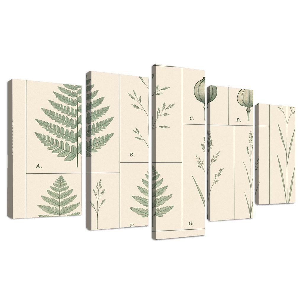 Botanical Blueprint Pressed Ferns And Seed Pods premium artwork frames