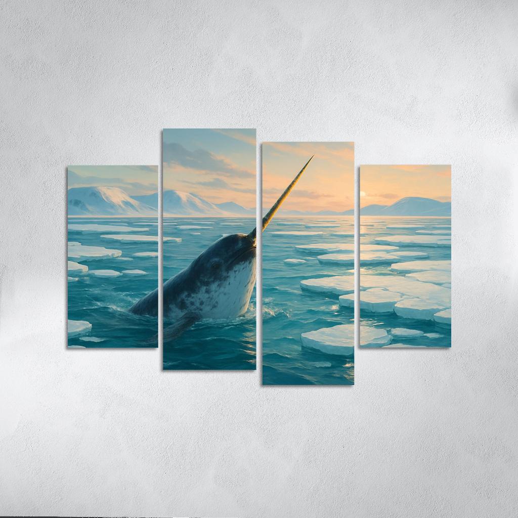 The Arctic Narwhal Breaking Through Sea Ice At Dawn wall art