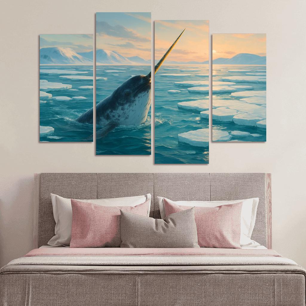 The Arctic Narwhal Breaking Through Sea Ice At Dawn wall art
