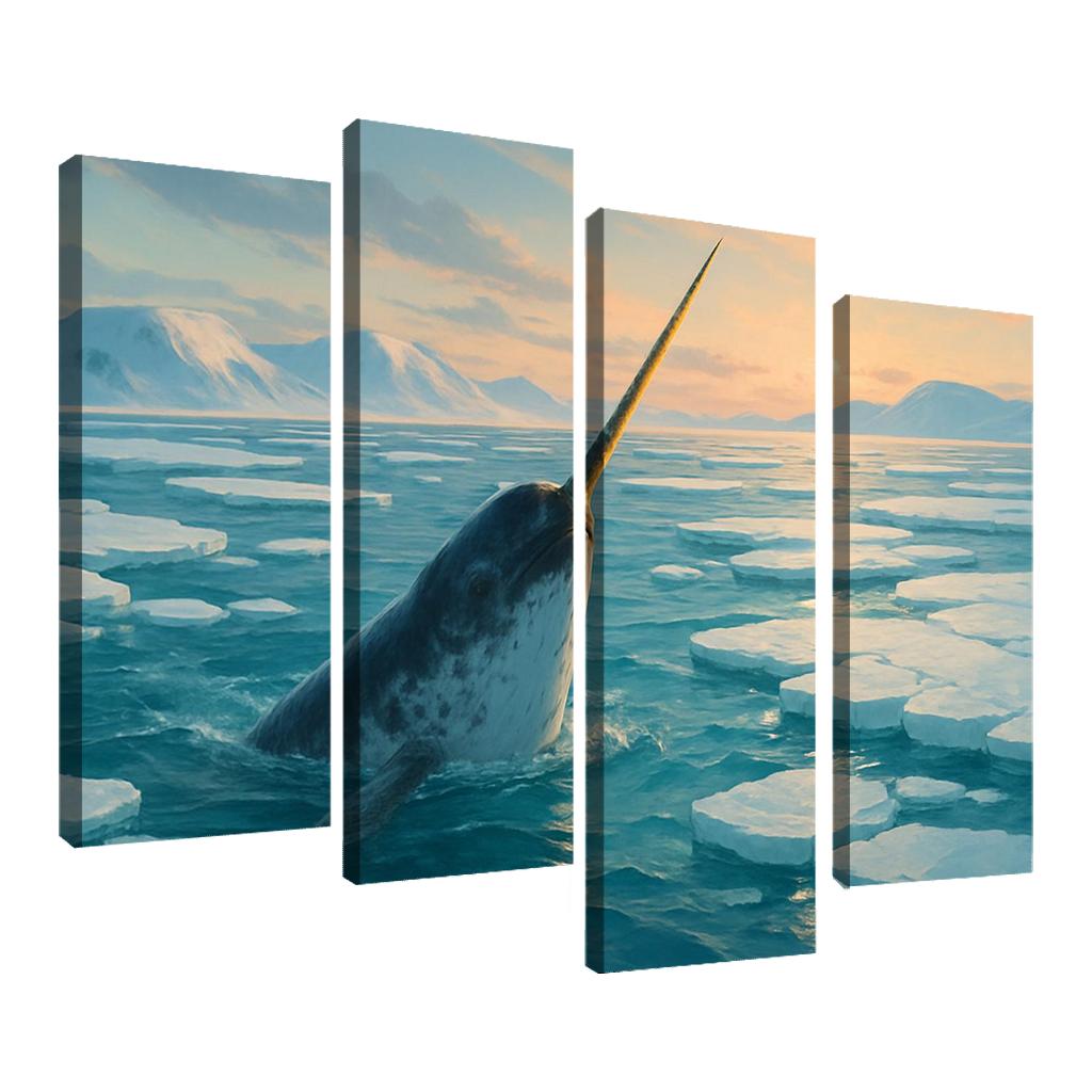 The Arctic Narwhal Breaking Through Sea Ice At Dawn wall art