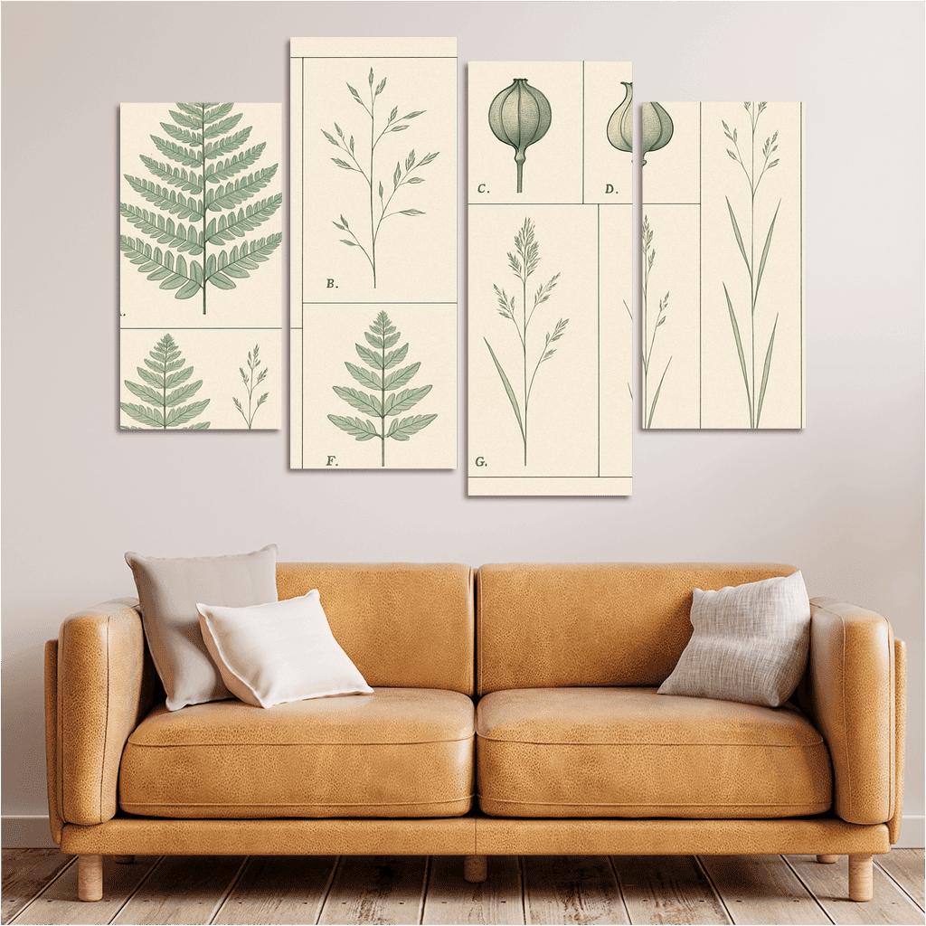 Botanical Blueprint Pressed Ferns And Seed Pods premium artwork frames