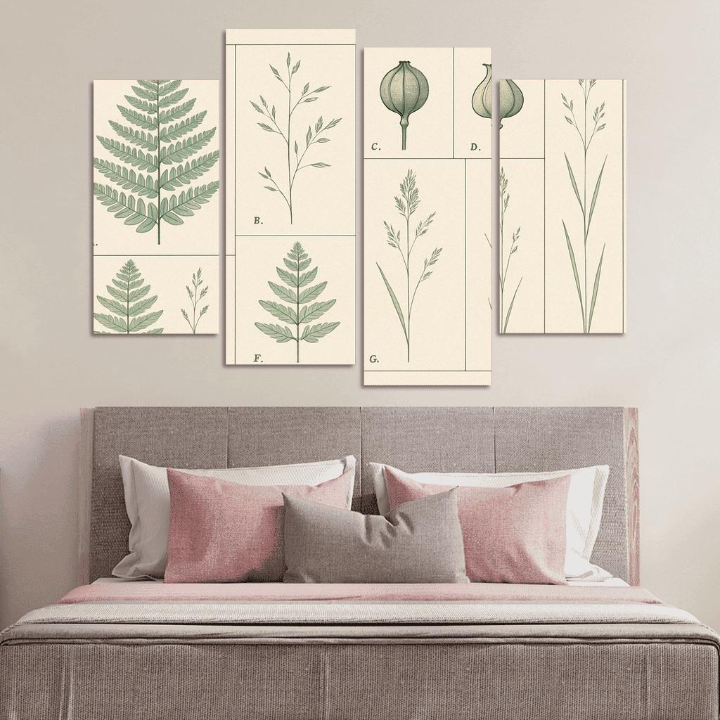 Botanical Blueprint Pressed Ferns And Seed Pods premium artwork frames