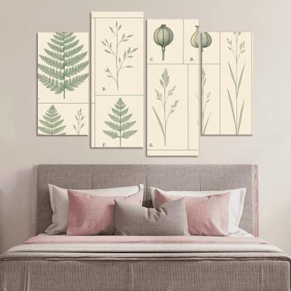 Botanical Blueprint Pressed Ferns And Seed Pods premium artwork frames