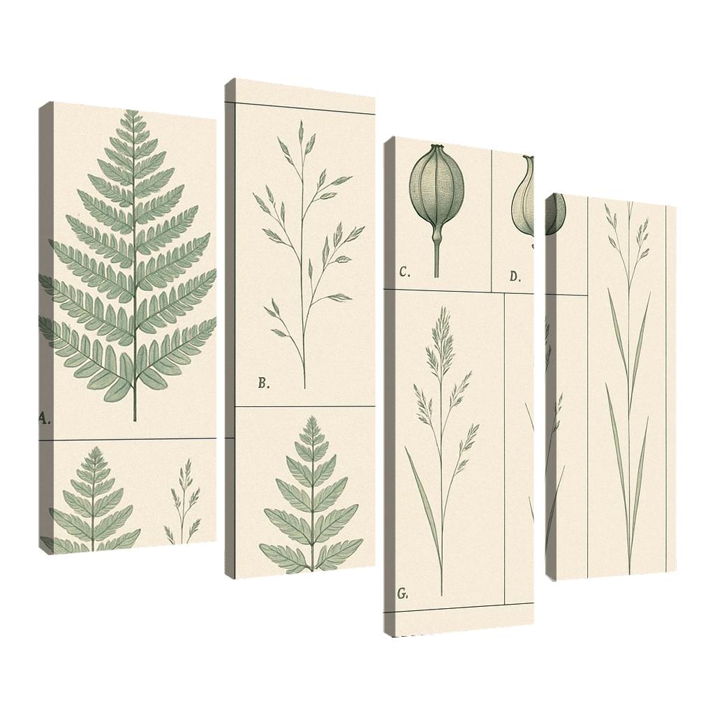 Botanical Blueprint Pressed Ferns And Seed Pods premium artwork frames