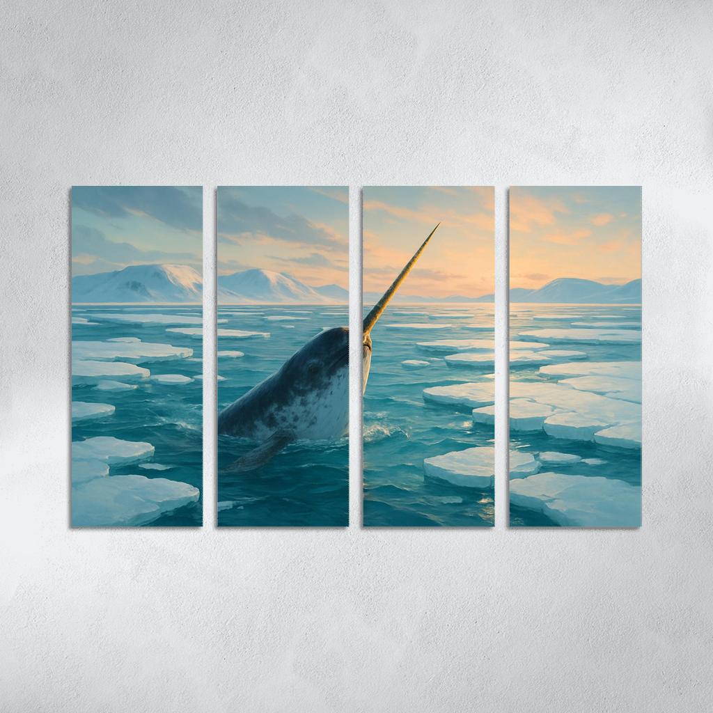 The Arctic Narwhal Breaking Through Sea Ice At Dawn wall art