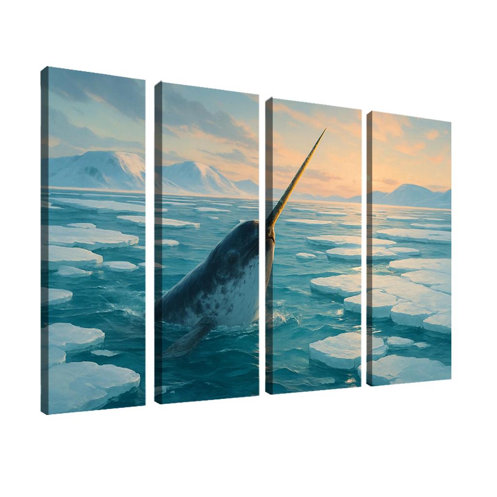 The Arctic Narwhal Breaking Through Sea Ice At Dawn wall art