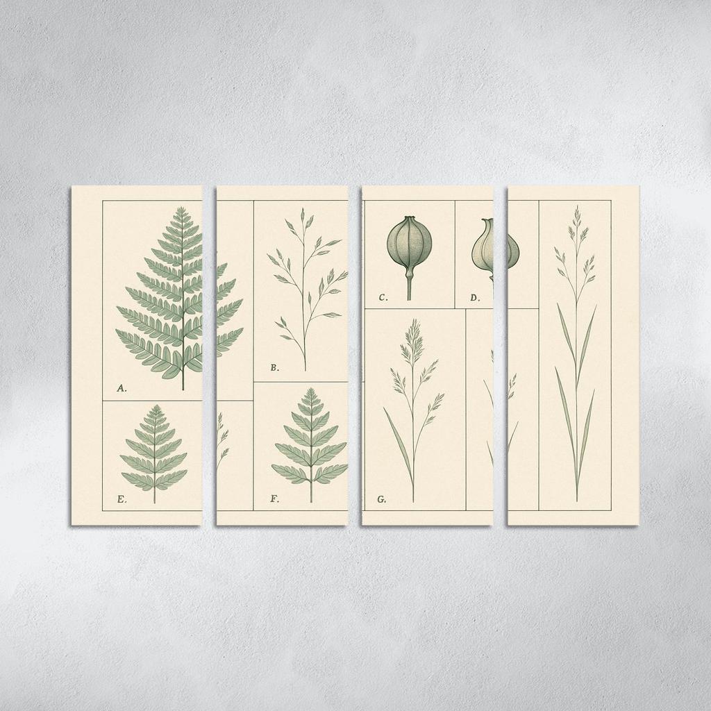 Botanical Blueprint Pressed Ferns And Seed Pods premium artwork frames