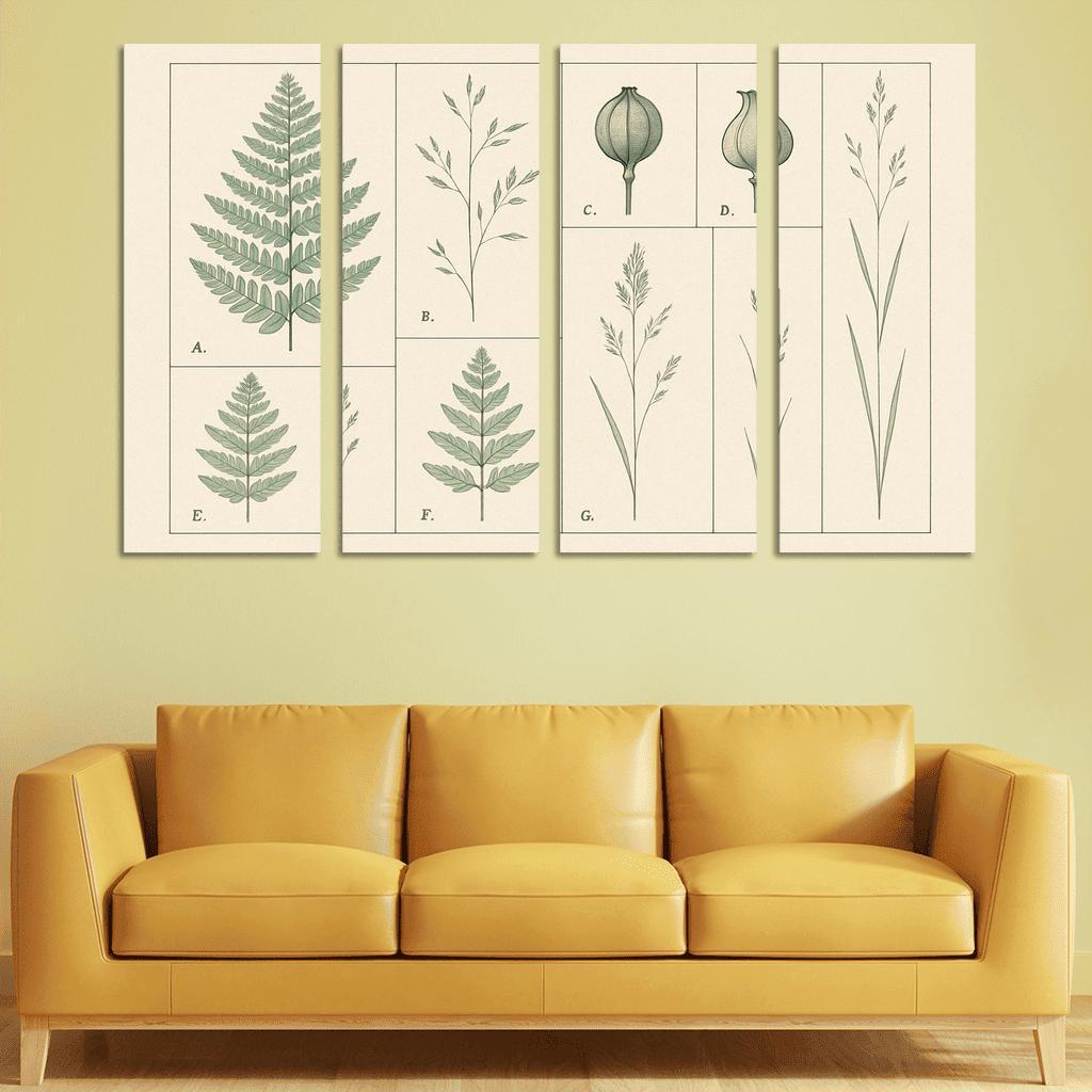 Botanical Blueprint Pressed Ferns And Seed Pods premium artwork frames