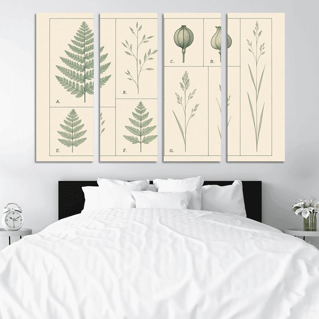 Botanical Blueprint Pressed Ferns And Seed Pods premium artwork frames