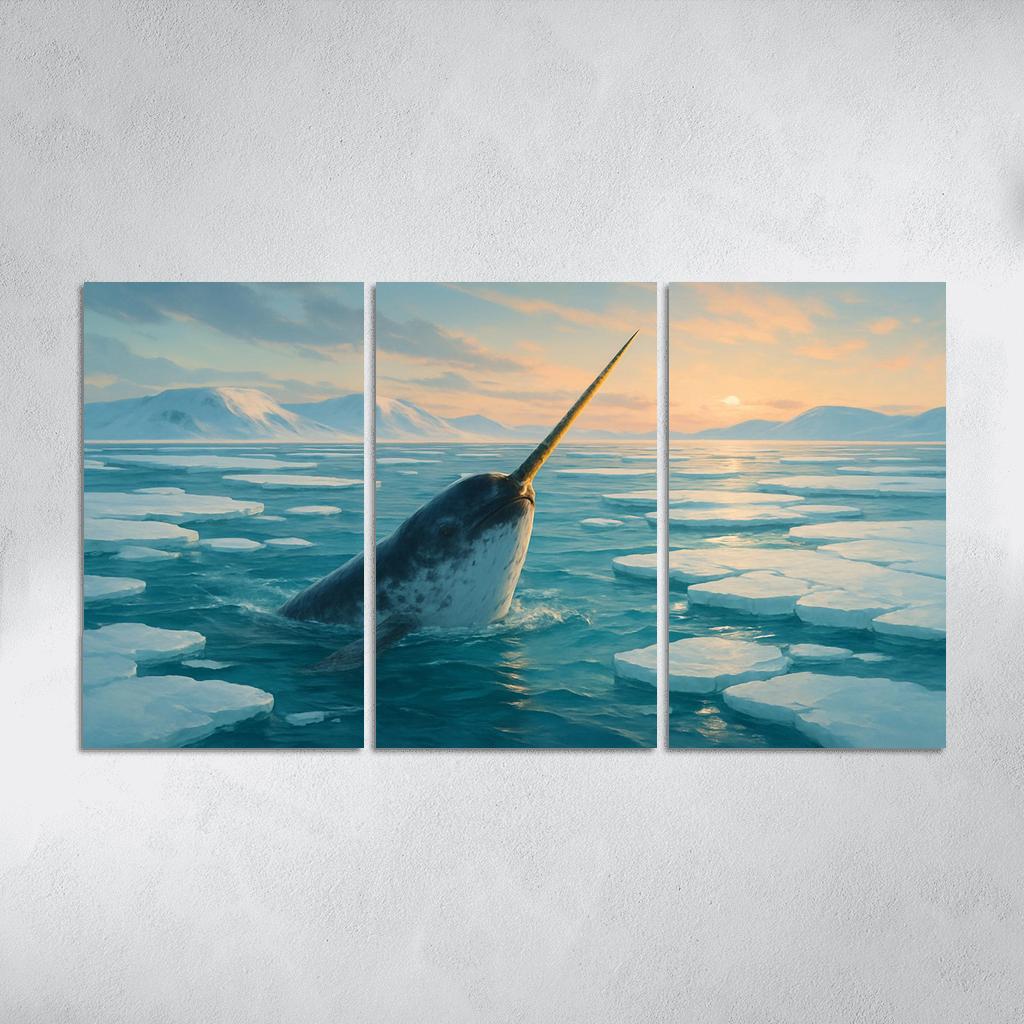 The Arctic Narwhal Breaking Through Sea Ice At Dawn wall art