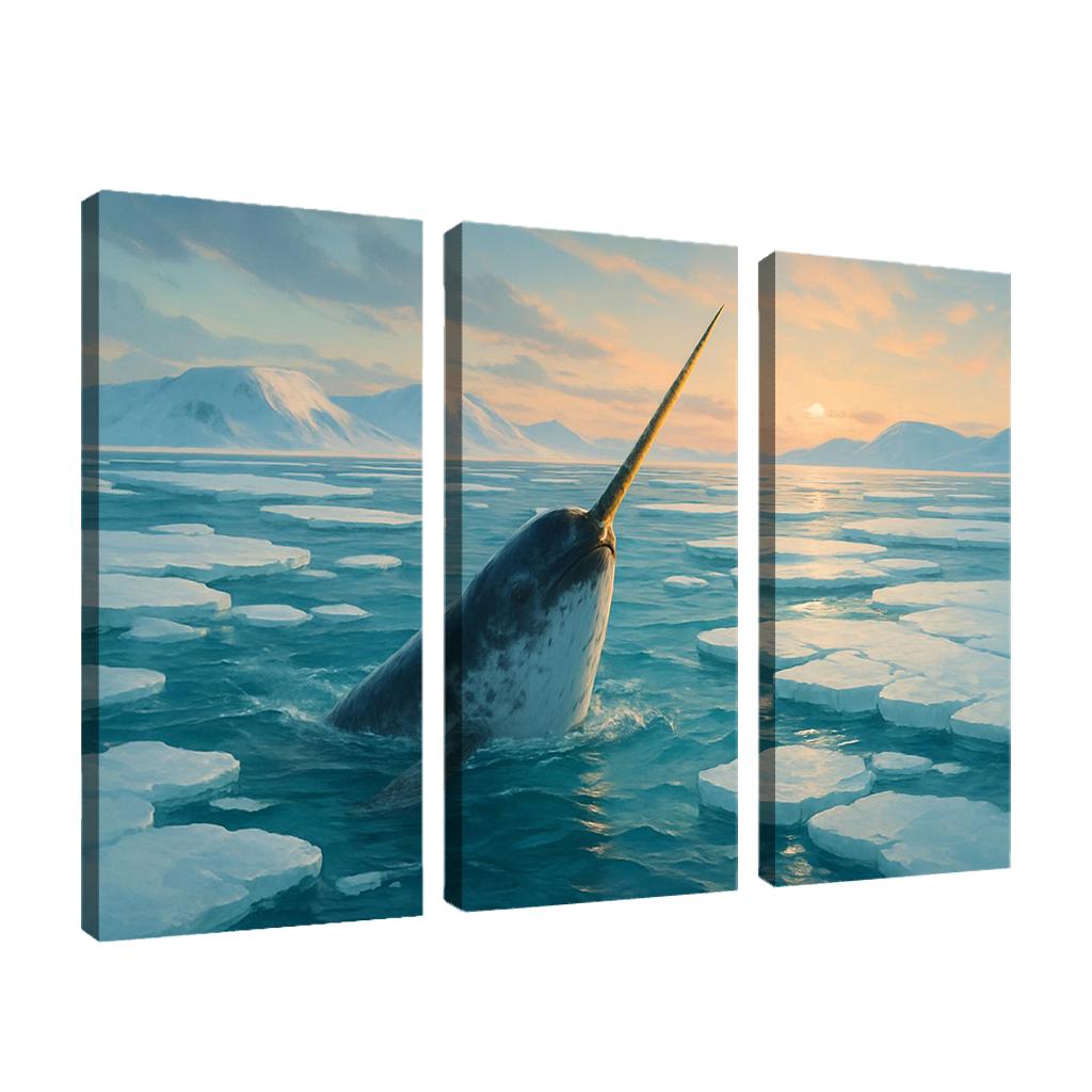 The Arctic Narwhal Breaking Through Sea Ice At Dawn wall art