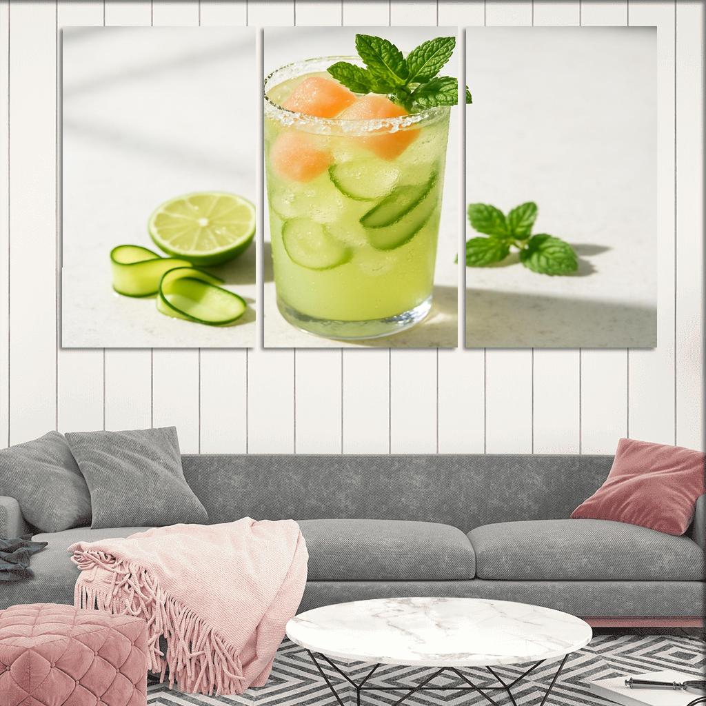 Cucumber Lime Mint Sparkler With Salted Melon Ice canvas paintings frame