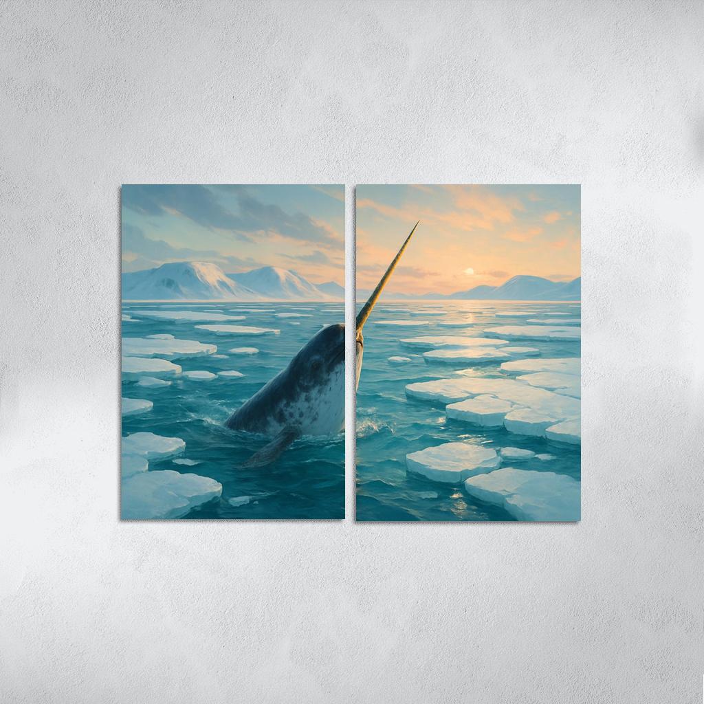 The Arctic Narwhal Breaking Through Sea Ice At Dawn wall art