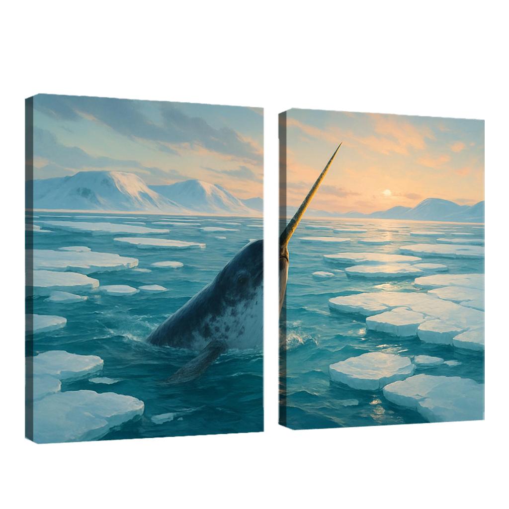 The Arctic Narwhal Breaking Through Sea Ice At Dawn wall art