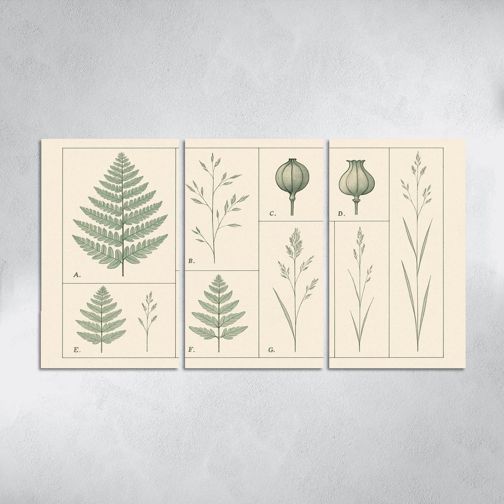 Botanical Blueprint Pressed Ferns And Seed Pods premium artwork frames