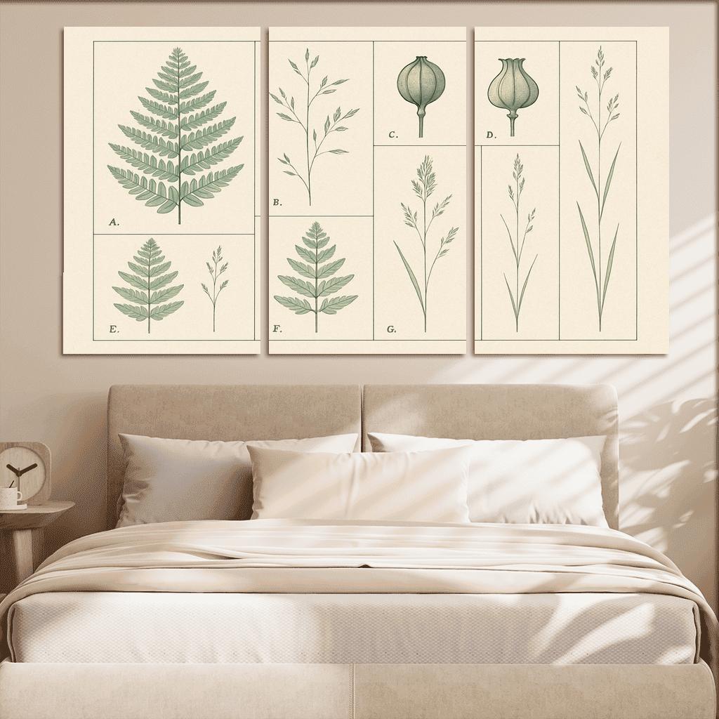 Botanical Blueprint Pressed Ferns And Seed Pods premium artwork frames