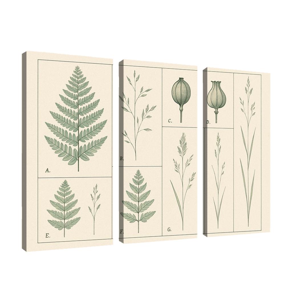 Botanical Blueprint Pressed Ferns And Seed Pods premium artwork frames