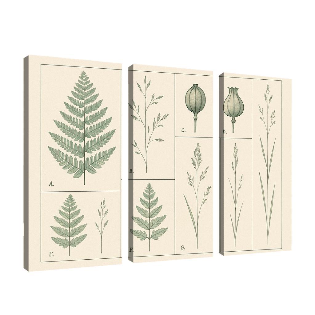 Botanical Blueprint Pressed Ferns And Seed Pods premium artwork frames