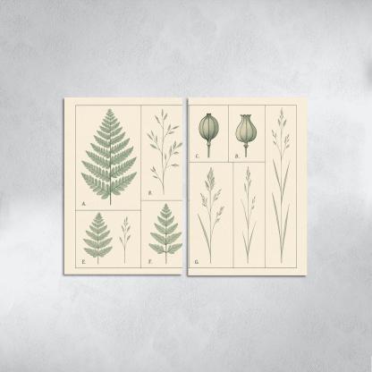Botanical Blueprint Pressed Ferns And Seed Pods premium artwork frames
