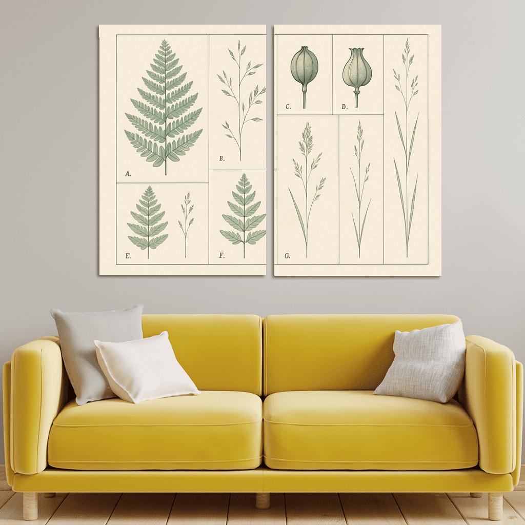 Botanical Blueprint Pressed Ferns And Seed Pods premium artwork frames