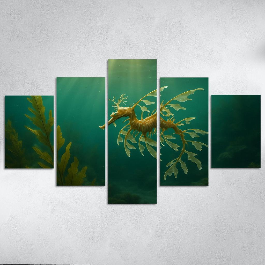 Leafy Seadragon Drifting Through A Kelp Forest multi-panel paintings