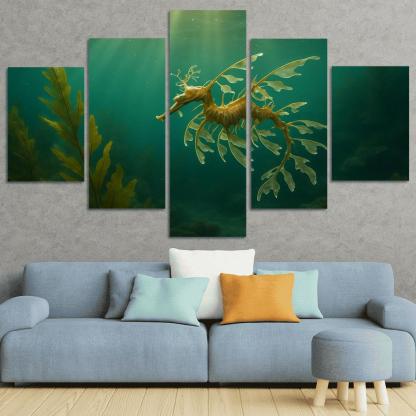 Leafy Seadragon Drifting Through A Kelp Forest multi-panel paintings