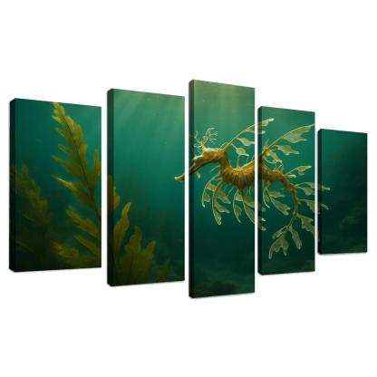 Leafy Seadragon Drifting Through A Kelp Forest multi-panel paintings