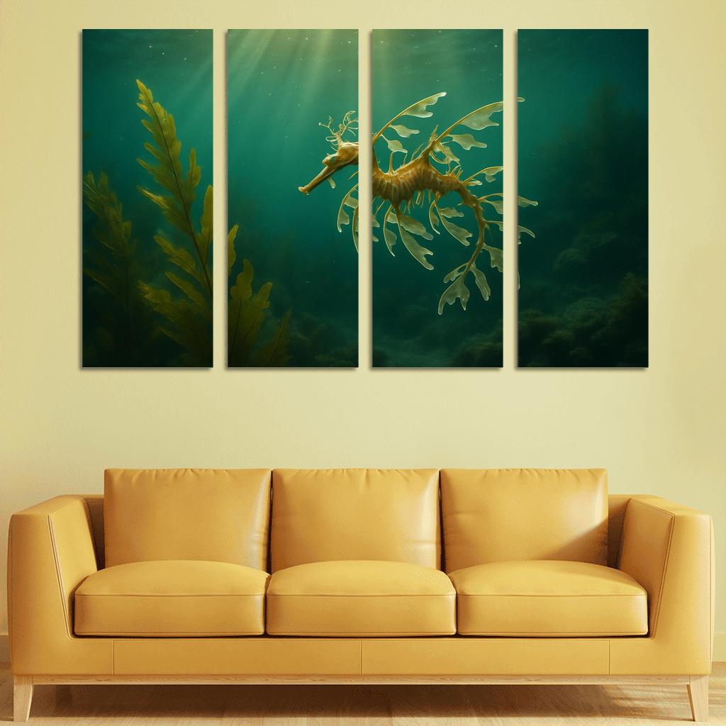 Leafy Seadragon Drifting Through A Kelp Forest multi-panel paintings