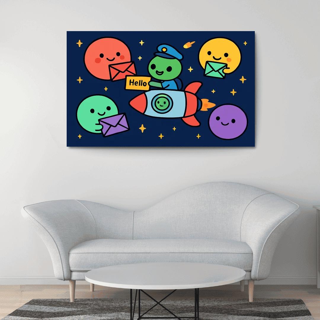 Planet Post Office Delivering Messages Across The Solar System premium artwork frames