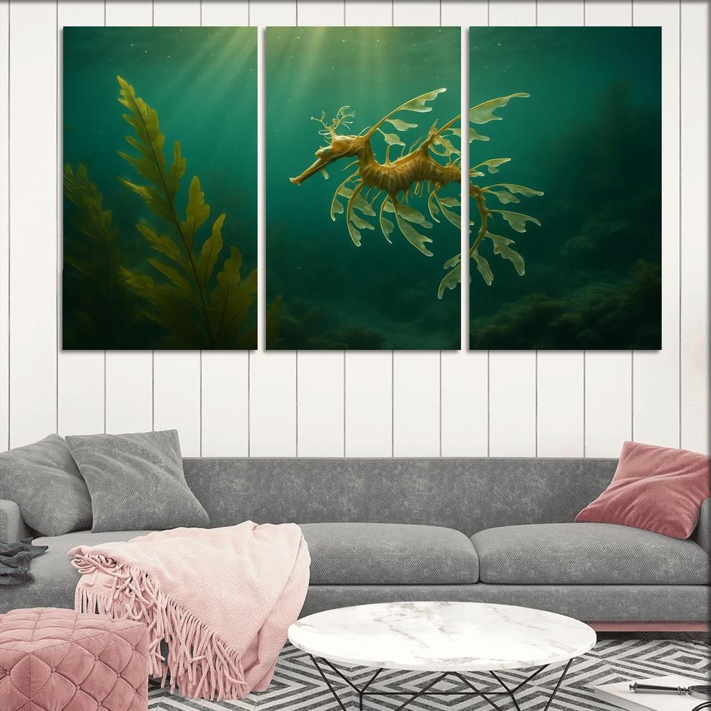 Leafy Seadragon Drifting Through A Kelp Forest multi-panel paintings