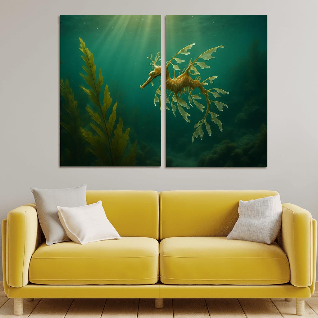Leafy Seadragon Drifting Through A Kelp Forest multi-panel paintings