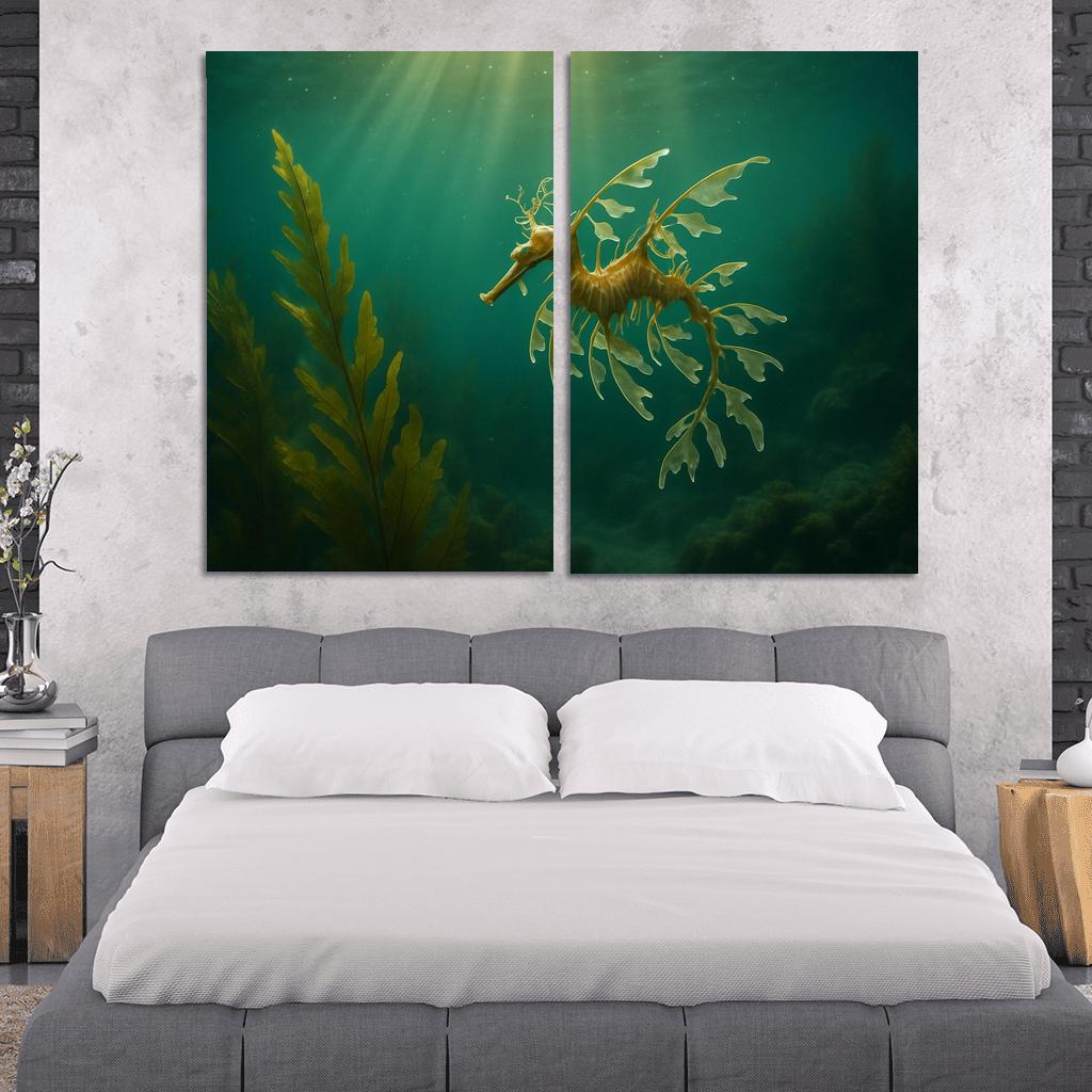 Leafy Seadragon Drifting Through A Kelp Forest multi-panel paintings