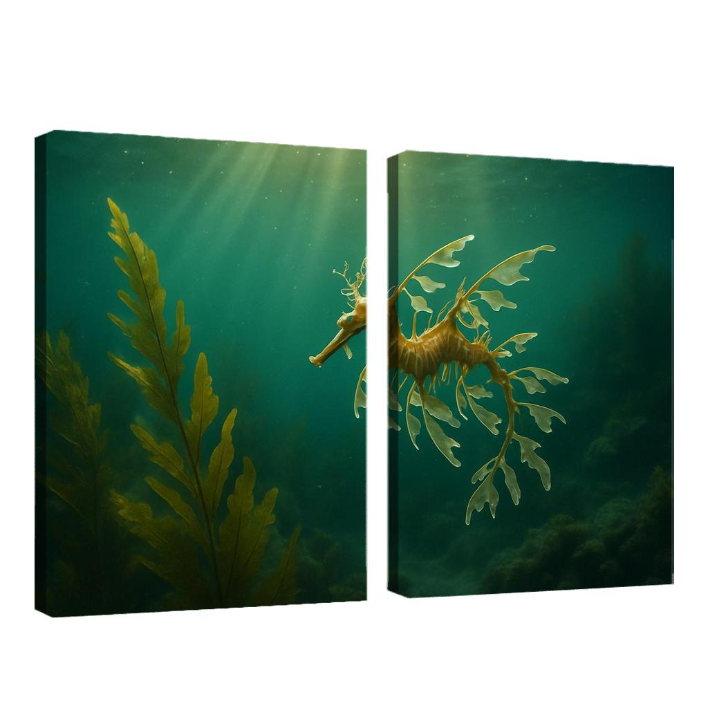 Leafy Seadragon Drifting Through A Kelp Forest multi-panel paintings