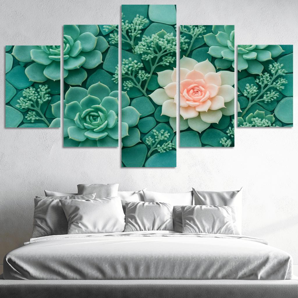 Sea Glass Succulent Mosaic Arrangement canvas paintings frame