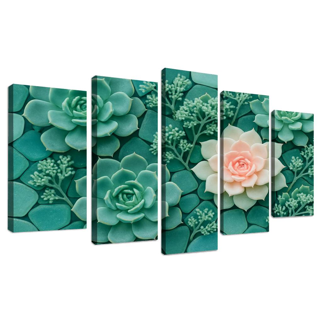 Sea Glass Succulent Mosaic Arrangement canvas paintings frame