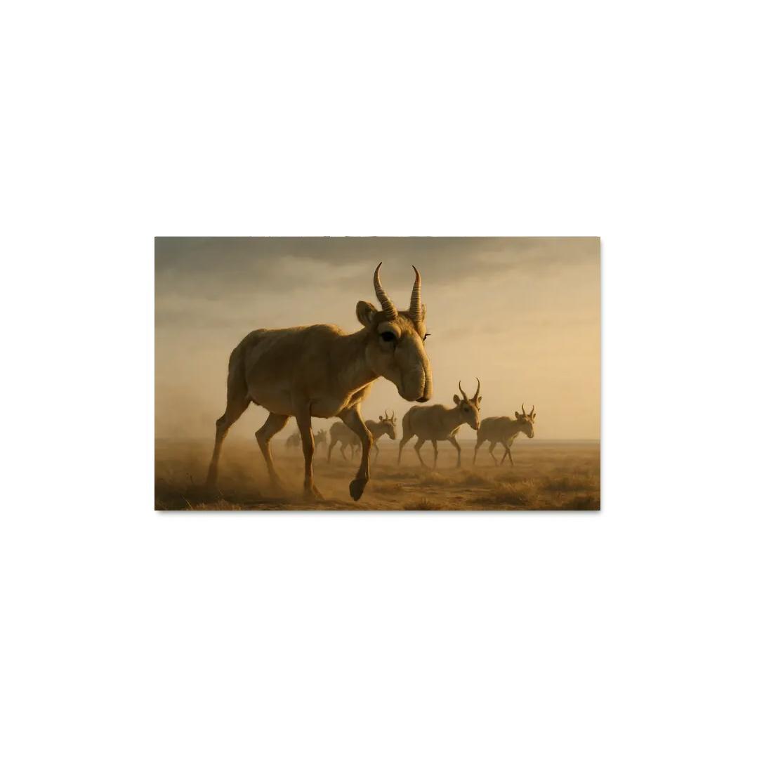 Saiga Antelope Crossing The Windy Steppe At Dawn one-piece frames