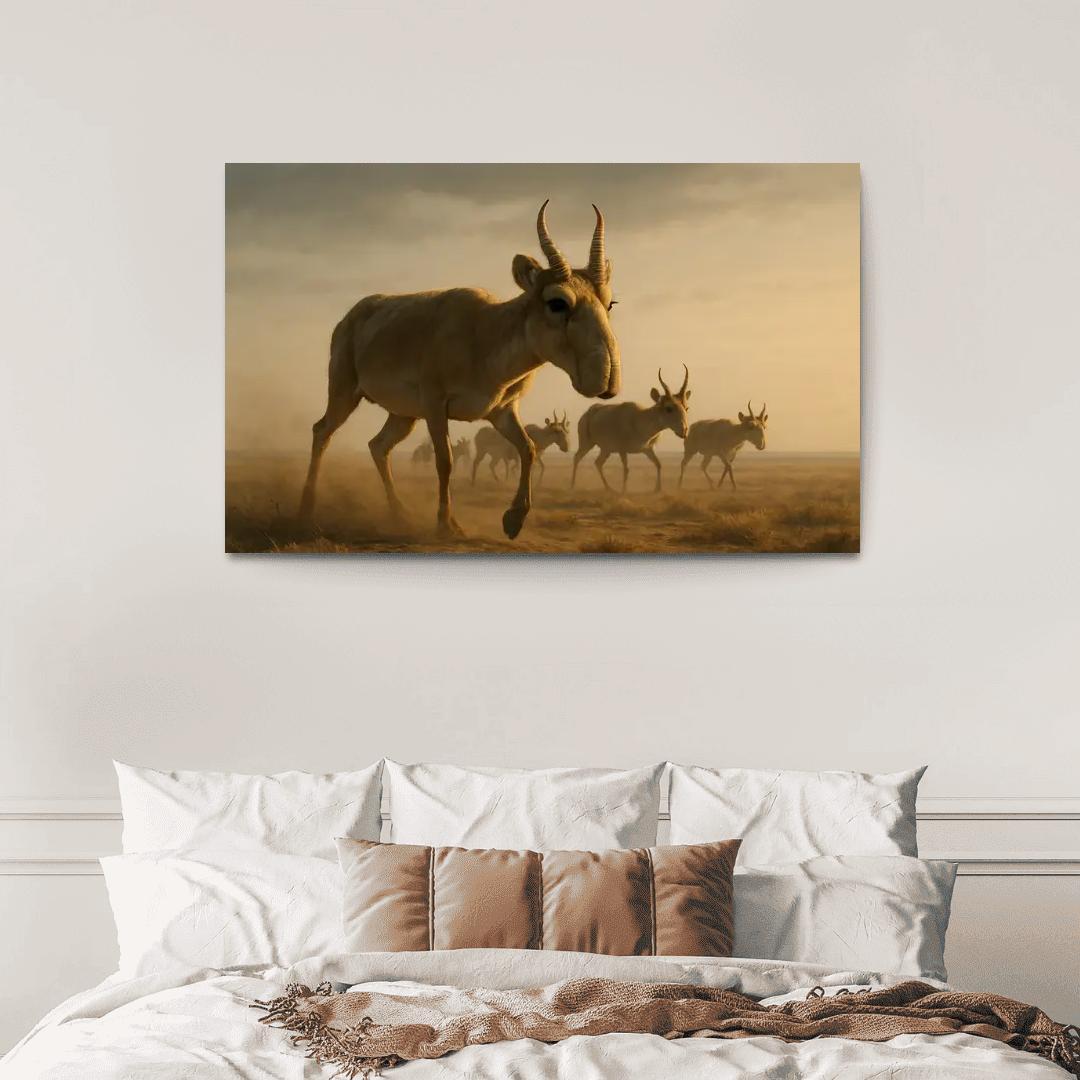 Saiga Antelope Crossing The Windy Steppe At Dawn one-piece frames