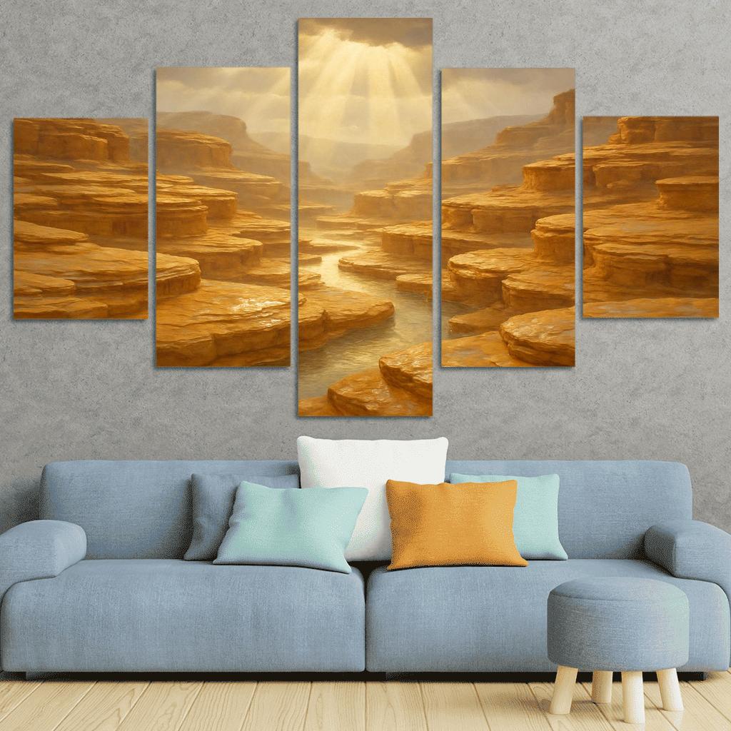 Sunlit Terraced Sandstone Canyons After Summer Storm art trends