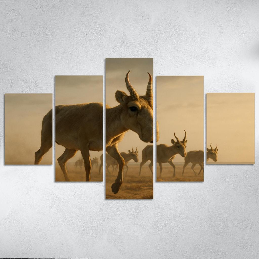 Saiga Antelope Crossing The Windy Steppe At Dawn one-piece frames