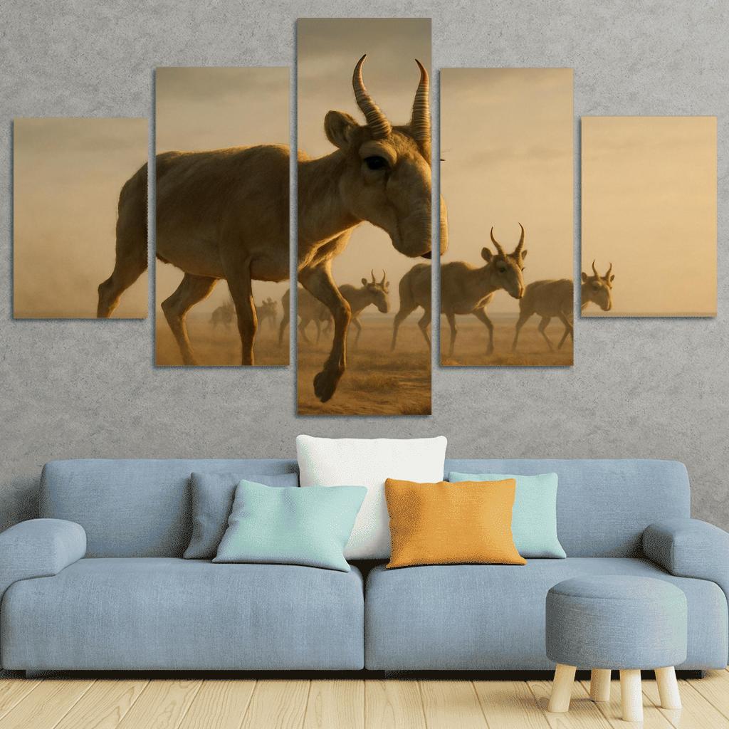 Saiga Antelope Crossing The Windy Steppe At Dawn one-piece frames