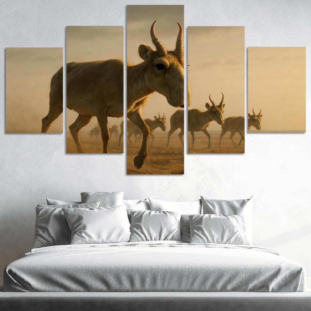 Saiga Antelope Crossing The Windy Steppe At Dawn one-piece frames
