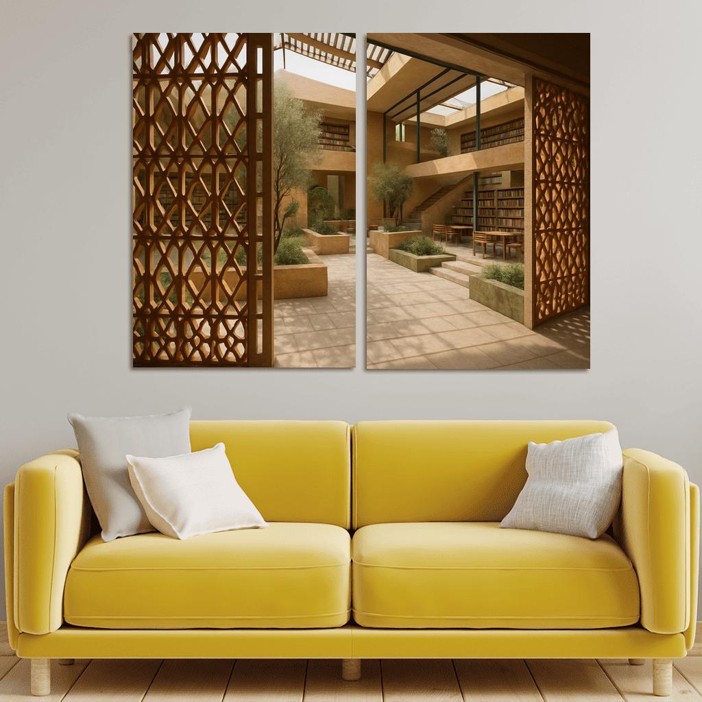 Ceramic Lattice Courtyard Library custom paintings frame