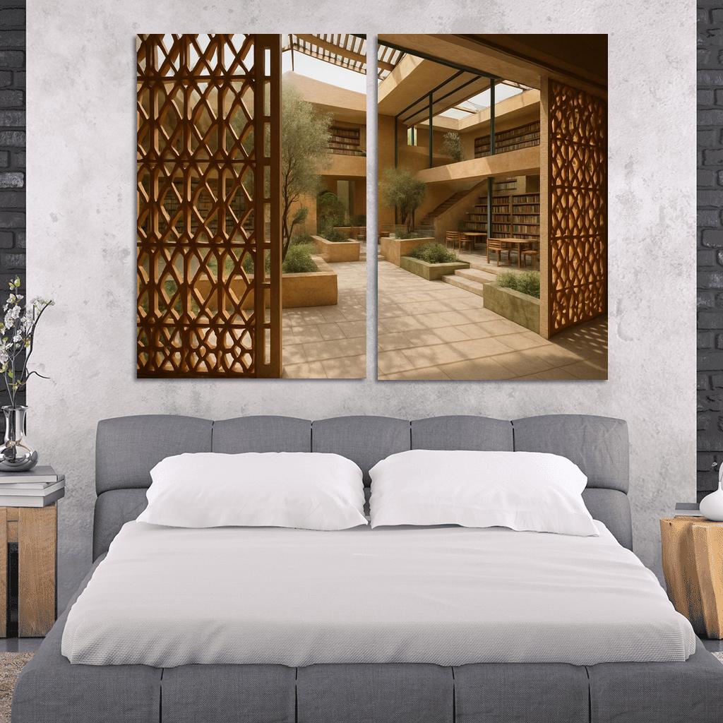 Ceramic Lattice Courtyard Library custom paintings frame