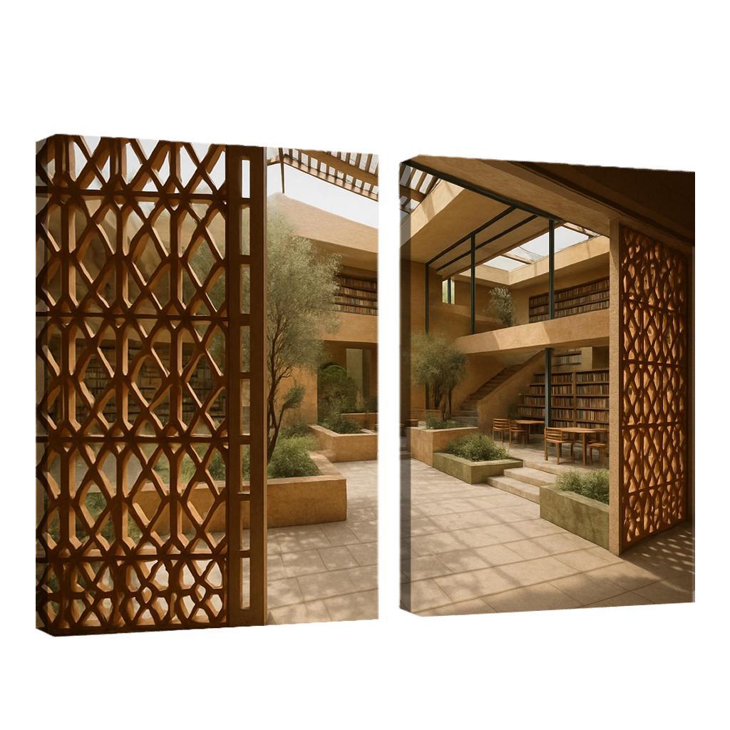 Ceramic Lattice Courtyard Library custom paintings frame