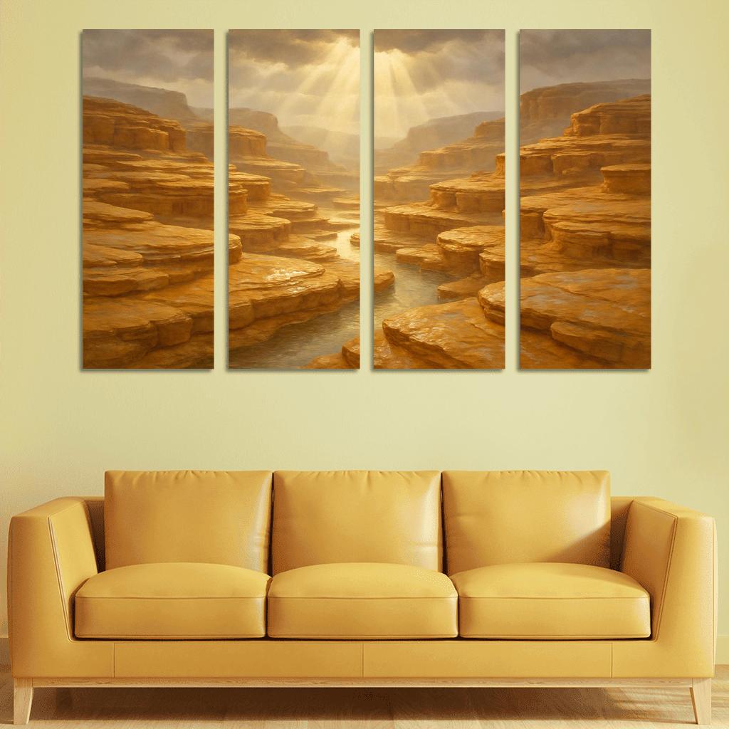 Sunlit Terraced Sandstone Canyons After Summer Storm art trends