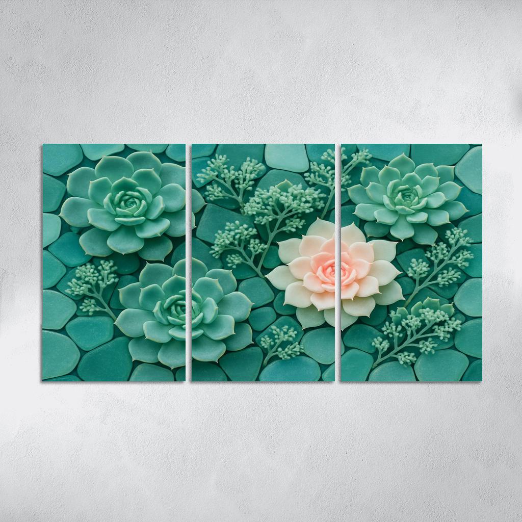 Sea Glass Succulent Mosaic Arrangement canvas paintings frame